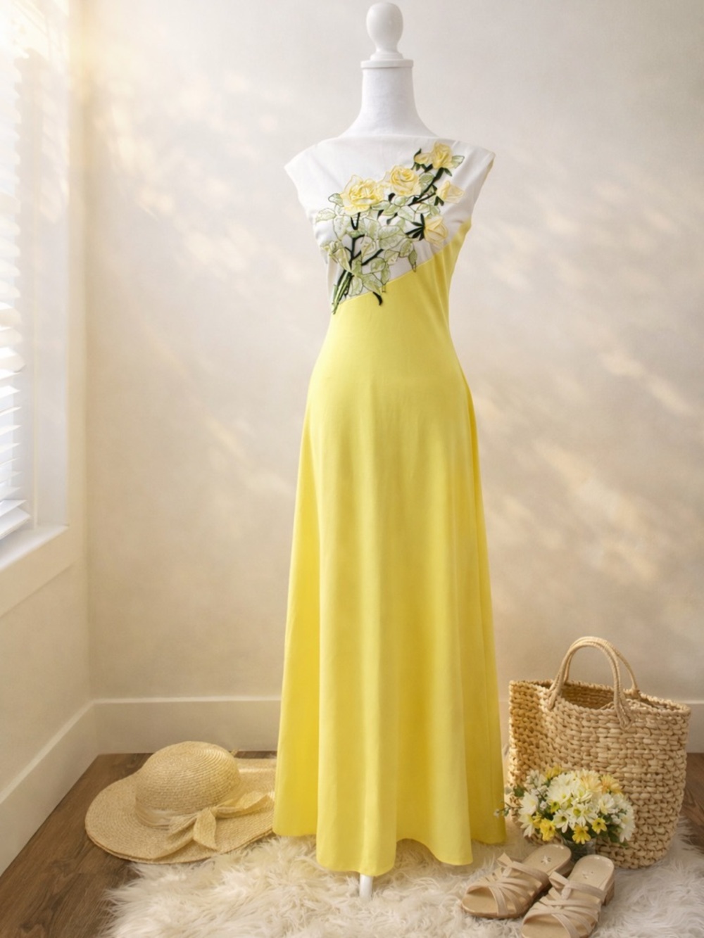 Vintage Late 60s / Early 70s Paula Brooks Embroidered Maxi Dress Est. Size M